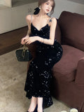 Cifeeo-Retro Sequins Evening Party Dress Sleeveless Slim Mermaid Long Dresses for Women Spring New  Prom Robe Wedding Vestidos Mujer