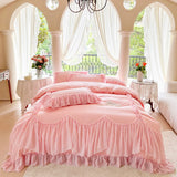 Cifeeo-100% Cotton White Pink French Style Princess Bedding Set Romantic Lace Ruffles Pleat Duvet Cover Bedspread Bed Skirt Pillowcases