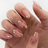 Cifeeo-Fall Nails DIY Almond False Nails Press on Nails Golden Maple Leaf Fake Nail Tips Full Cover Detachable Wearable Manicure Ballet Nails