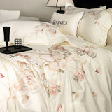 Cifeeo-Chic Butterfly Flowers Embroidery Luxury Bedding Set 800TC Egyptian Cotton Duvet Cover Set Bed Sheet Pillowcases Home Textiles