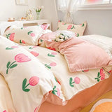Cifeeo-Ins Pastoral style Yellow Small Flowers Bedding Set Twin Queen Size Duvet Cover Flat Sheet Pillowcase Princess Girl Bed Linen