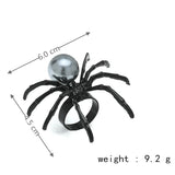 Cifeeo-Halloween Jewelry Halloween Exaggerated Spider Rings for Women Gothic Aesthetic Dark Animal Imitation Pearl Finger Ring Men Party Punk Jewelry