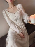 Cifeeo-2024 Summer New Women Fashion Elegant White Midi Dresses Vintage Princess Female Party A Line Clothes Prom Robe Vestdios