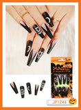 Christmas Cifeeo False Nails Press On Set Almond Black Ghost Design Long Fake Nail Pumpkin Pressure Decorated Adhesive Nail Tips 24Pcs