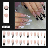 Cifeeo 24Pcs Long Coffin False Nails with Glue Wearable Brown Fake Nails with   Rhinestones Ballet Press on Nails Full Cover Nail Tips