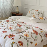 Cifeeo-100% Cotton Bohemia Style Flowers Embroidery Queen King Size 4pcs Bedding Set Vintage Rural Duvet Cover Set Bed Sheet Pillowcase