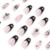 Cifeeo Fall/Winter Ambiance  24pcs Fake Nails Press on Nails Y2k Korean False Nails Set Rhinestone Wearable Artificial Nails Reusable Long Coffin French Tips