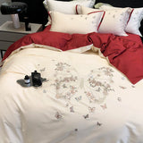 Cifeeo-Butterfly Flowers Embroidery Luxury Wedding Bedding Set 1000TC Egyptian Cotton Duvet Cover Bed Sheet Pillowcases Home Textile