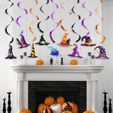 Cifeeo-9pcs/set Halloween Witch Hat Hanging Swirl Haunted House Horror Props Streamers Spiral Halloween Party Home Decoration Supplies