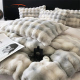 Cifeeo-Autumn and Winter Bedding Set Shaggy Faux Rabbit Fur Velvet Fleece Bedding Set, Plush Duvet Cover, Bed Sheet, Pillowcases, Gradient Color, Ultra Soft