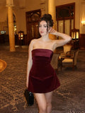 Cifeeo-new years eve outfits Christmas party outfits Elegant Burgundy Sleeveless Slash-neck Mini Dress Sexy Bodycon Backless A-line Dresses 2024 Evening Club Party Women Vestidos