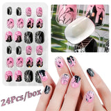 Cifeeo-Halloween Nails Kids Full Cover False Nails Press On Self Adhesive Nail Manicure Tips Candy Color Fake Nails Nail Art for Children 24Pcs/box