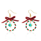 Cifeeo-Christmas Gift idea Christmas Earrings for Women Color Christmas Wreath Bow Rice Christmas Wreath Earrings Holiday Earring Jewelry Gift