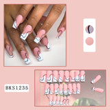 Cifeeo 24Pcs Long Coffin False Nails with Glue Wearable Brown Fake Nails with   Rhinestones Ballet Press on Nails Full Cover Nail Tips