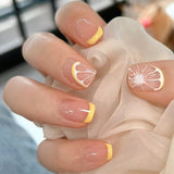 Cifeeo  Summer Lemon False Nails With Designs French Square Head Short Fake Nails Press On Nails Watermelon Nail Tips Beauty Manicure