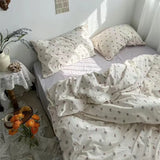 Cifeeo-Ins Pastoral style Yellow Small Flowers Bedding Set Twin Queen Size Duvet Cover Flat Sheet Pillowcase Princess Girl Bed Linen