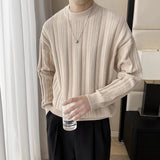 Cifeeo-Winter Outfits Men chill guy Autumn Men's Light Luxury Hollow Out Knit Pullover Streetwear Casual Long Sleeve Solid Color O Neck Retro Popular Basic Sweater