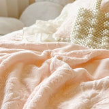 Cifeeo-Autumn and Winter Bedding Set Winter Warm Carved Velvet Bedding Set Pink Princess Lace Ruffles Removable Bow Duvet Cover Set Bedskirt Bedspread Pillowcases