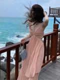 Cifeeo-Summer New Fashion Women Sexy Pleated  Boho Long Dress Vacation Beach Strap A line Ladies Robe 2024 Sundress