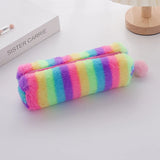 Cifeeo-Back To School Gifts Rainbow Pencil Case Plush Estuches Escolares Pencilcase Gradient Color Large Capacity Kalemlik School Supplies Pencil Pouch