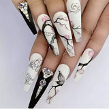 Cifeeo  Antiquity Auspicious Clouds False Nail Tips With Designs Chinese Brush Painting Long Ballerina Fake Nails Set Press On Nails