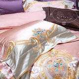 Cifeeo-4/6/9Pcs Pink Purple Gorgeous Embroidery European Palace Bedding Set Brocade Egyptian Cotton Duvet Cover Bed Sheet Pillowcases