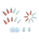 Cifeeo Autumn Winter New Fake Nails Press On Nails Cute Blue Hairball Long Ballerina False Nails With Designs French Coffin Nail Tips