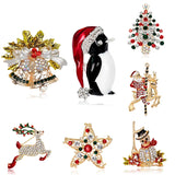 Cifeeo-Christmas gifts Luxury Rhinestone Christmas Brooches for Women Crystal Zircon Penguin Elk Snowman Xmas Tree Brooch Pins New Year Corsage Jewelry