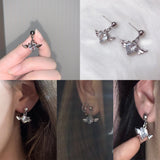 Cifeeo 2023 Vintage Silver Color Metal Heart Wing Crystal Earrings Ear Stud For Girls Women New Korean Fashion Ear Rings Jewelry Harajuku