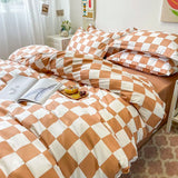 Cifeeo-Checkerboard Bedding Set No Comforter Quilt Duvet Cover Pillowcase Flat Sheet Single Queen Size Polyester Bedclothes