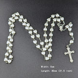 Cifeeo-Christmas Gift New Year's Eve Gift White Heart Rosary Necklace For Women Virgin Mary Cross INRI Pendant Long Chain Men Religion Prayer Party Jewelry Accessories