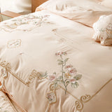 Cifeeo-Chinese Style Flowers Embroidery 1000TC Egyptian Cotton Bedding Set 1 Duvet Cover, 1 Flat/Fitted Bed Sheet, Only 2 Pillowcases