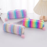Cifeeo-Back To School Gifts Rainbow Pencil Case Plush Estuches Escolares Pencilcase Gradient Color Large Capacity Kalemlik School Supplies Pencil Pouch