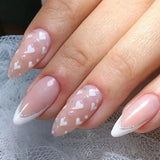 Cifeeo 24Pcs Detachable Almond False Nails French Fake Nails Full Nail Art Tips Press On Nails