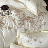 Cifeeo-Bedding Set 800TC Lyocell Eucalyptus Fiber Soft Silky Breathable Butterfly Flowers Embroidery Duvet Cover Bed Sheet Pillowcases