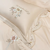 Cifeeo-Egyptian Cotton Bedding Set Flowers Embroidery, Duvet Cover Set, Bed Sheet, Pillowcases, Luxury, Champagne Grey, Luxury, 1000TC