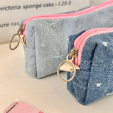Cifeeo-Back To School Gifts Denim Pencil Case Girls School Supplies Pencilcase Large Capacity Piornik Szkolny Ribbon Bow Cute Stationery Pencil Pouch