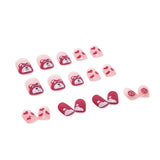 Cifeeo- 24pcs/box Fake Nails Press on Short Reusable False Nail Set Bear Strawberry Artificial Pink False Tipsy Stick-on Nails Tips Art