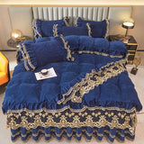 Cifeeo-Autumn and Winter Bedding Set Crystal Velvet Bedding Set, Duvet Cover, Gold Lace Ruffles with Zipper, Removable Bed Skirt, Mattress Cover, Pillowcase, Luxury