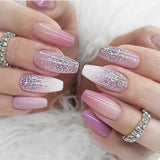 Cifeeo Detachable Manicure Wearable Nail Art Press On Nails purple Glitter French False Nails Long Coffin Fake Nails Full Cover Tips