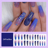 Cifeeo Long Ballerina Fake Nails With Designs Fashion Dark Blue Glitter Manicure French Coffin False Nails Patches Press On Nails