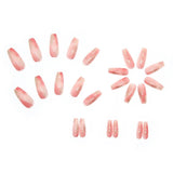 Cifeeo- Pink Simple Gradient Detachable Coffin False Nails Wearable Gold Foil Sequins Fake Nails Full Cover Nail Tips Press On Nails