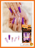 Christmas Cifeeo False Nails Press On Set Almond Black Ghost Design Long Fake Nail Pumpkin Pressure Decorated Adhesive Nail Tips 24Pcs