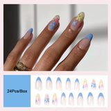 Cifeeo New Rainbow Color French Tips Fashion Almond Fake Nails With Designs Wearable False Nails Press On Nails DIY Manicure Patches