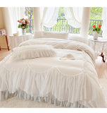 Cifeeo-100% Cotton White Pink French Style Princess Bedding Set Romantic Lace Ruffles Pleat Duvet Cover Bedspread Bed Skirt Pillowcases