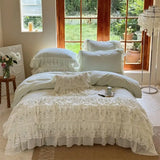 Cifeeo-Three-layer Floral Lace Ruffles Wedding Bedding Set 1000TC Egyptian Cotton Brushed  Duvet Cover Flat/Fitted Bed Sheet Pillowcase