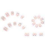 Cifeeo- 24pcs/box Press On False Nails Cute Bunny Nail Art Wearable Fake Nails Short Square Nails With Wearing Tools As Gift