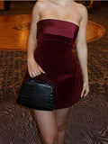 Cifeeo-new years eve outfits Christmas party outfits Elegant Burgundy Sleeveless Slash-neck Mini Dress Sexy Bodycon Backless A-line Dresses 2024 Evening Club Party Women Vestidos