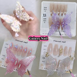 Cifeeo Glitter Rhinestone Butterfly Fake Nail With Glue Bling Press On Nails Y2K Reusable Coffin False Nails Tips Gift