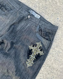 Cifeeo-Gothic geometric cross design high-waisted jeans for mens 2000s American vintage dark rock and roll popular straight baggy pants